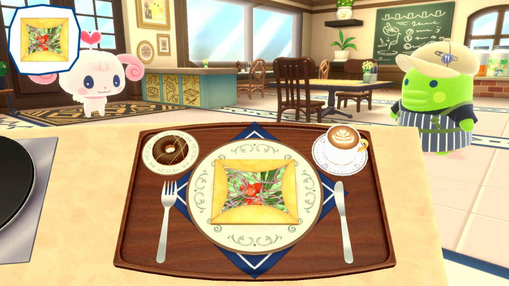 For the first time, Tamagotchi Plaza lets two players team up in select shops Tamagotchi Plaza salad meal