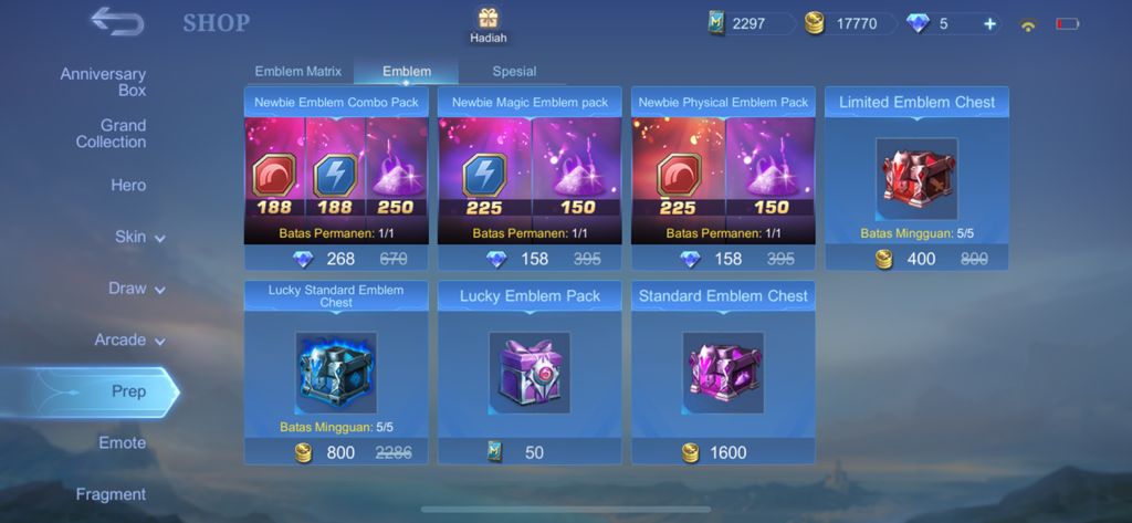Emblem Mobile Legends, Emblem Shop