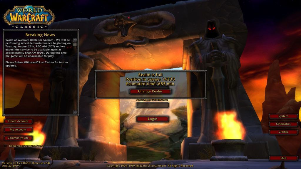 World Of Warcraft Classic Is Live But Server Queues Are Already Hours Long One Esports