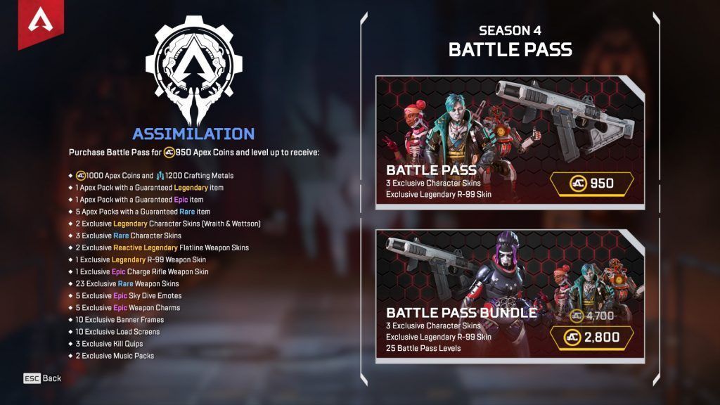 Here's what's in the Apex Legends Season 4 Battle Pass | ONE Esports