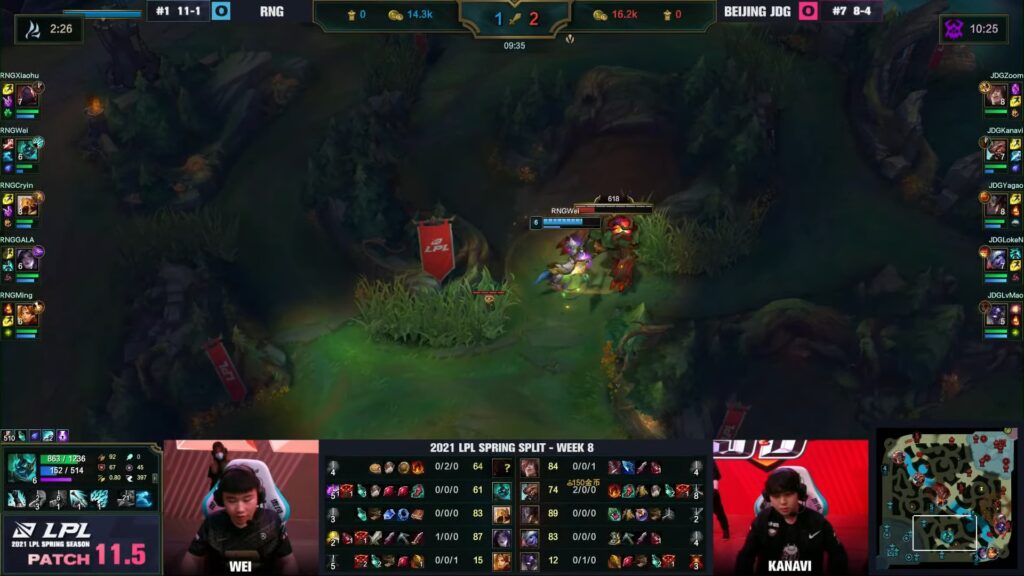RNG Wei's Hecarim doing red buff, spotted out by JDG's Control Ward