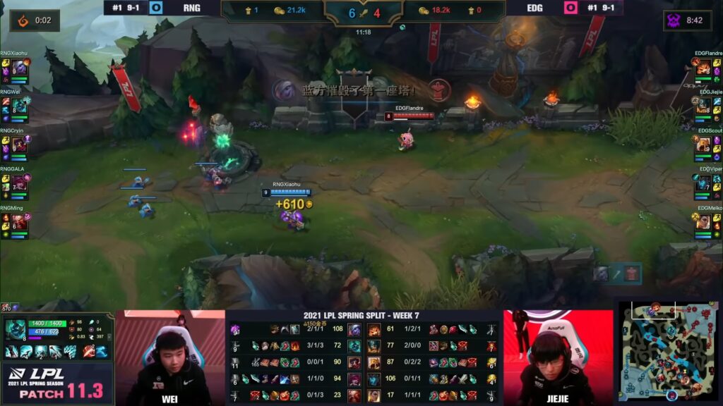 Xiaohu playing Tristana top against Edward Gaming