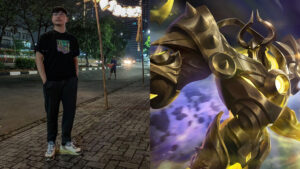 EVOS Legends head coach Zeys and MLBB hero Uranus