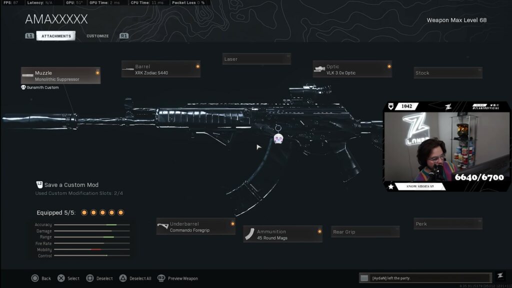 ZLaner's CR56 AMAX Class set-up in Call of Duty: Warzone