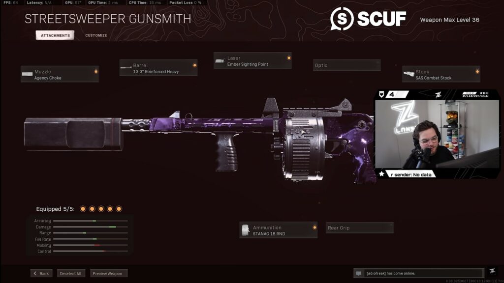 ZLaner on Tfue's Street Sweeper class in Call of Duty: Warzone