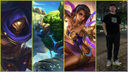 MLBB heroe Aldous, Grock, Esmeralda and EVOS Legends head coach Zeys