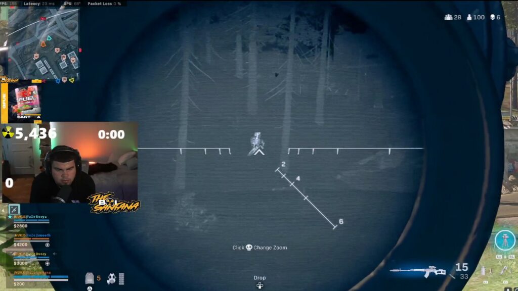 FaZe Santana snipes an enemy out of a dirt bike flip in Call of Duty: Warzone
