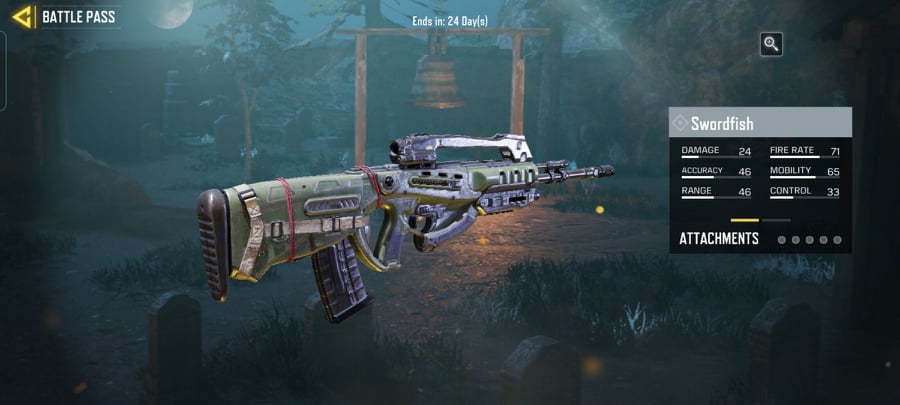 Weapon attributes of the Swordfish in Call of Duty Mobile Season 9