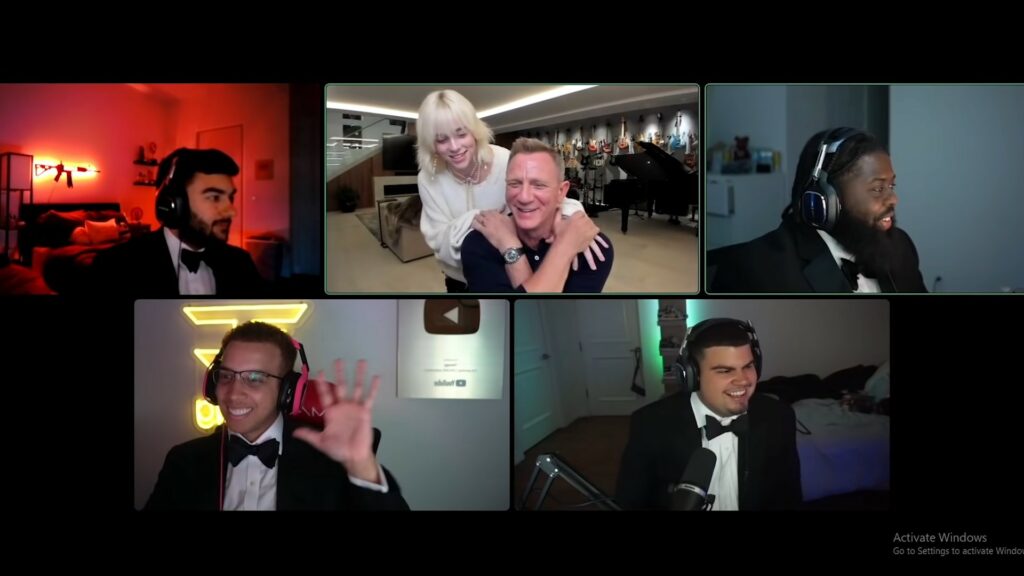 Billie Eilish saying goodbye to Daniel Craig during the Nuke Squad interview