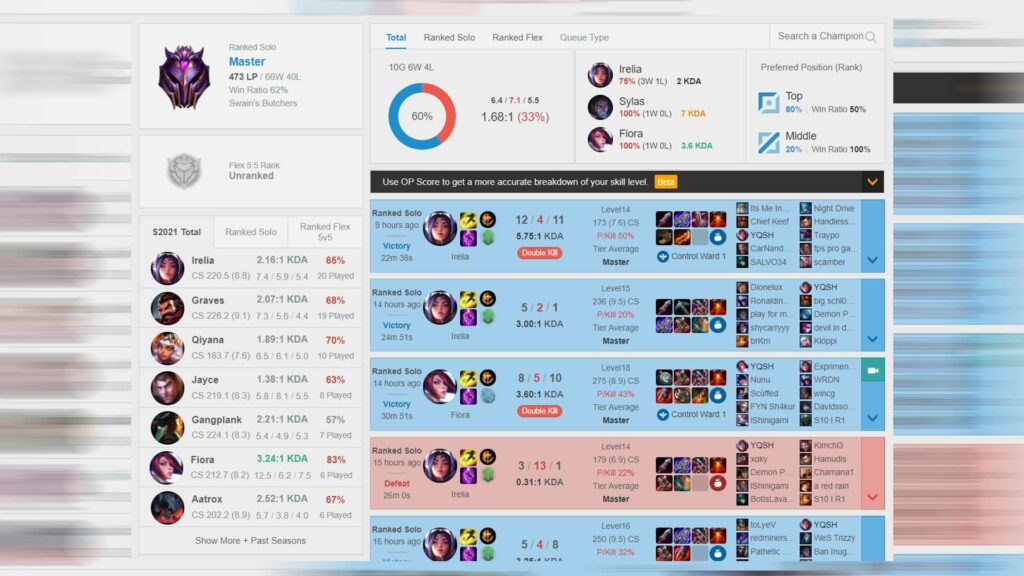 EDG Flandre's YQSH EU West solo queue account on OP.GG