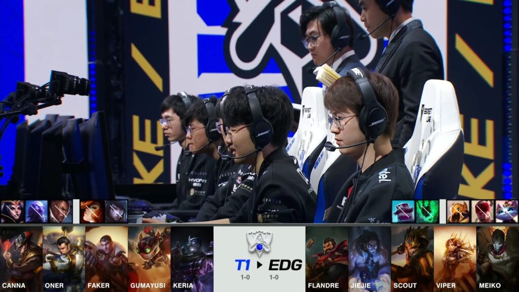Worlds 2021 Group Stage Day 2, T1 and Edward Gaming draft phrase
