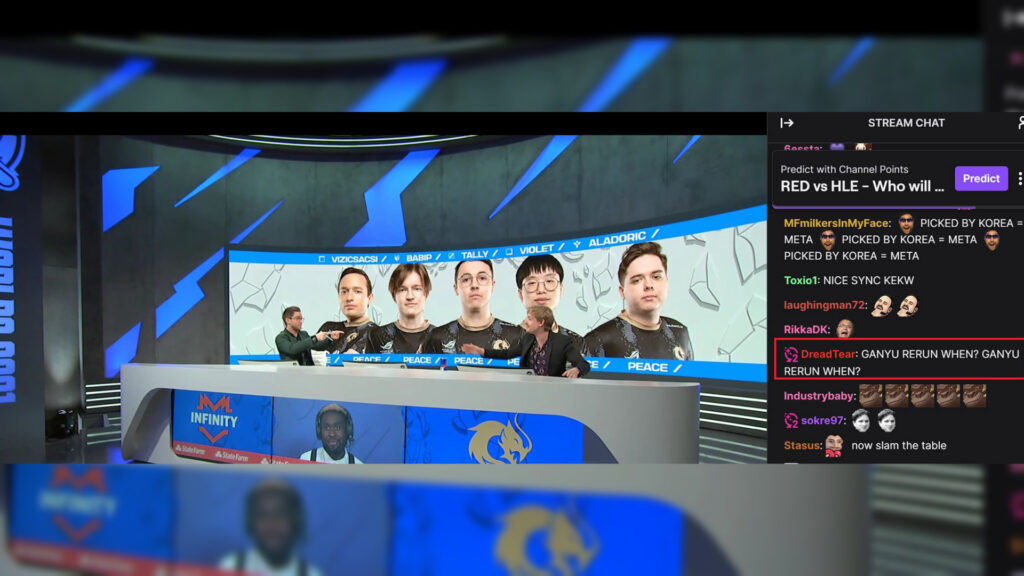 Genshin Impact fans look for information about the Ganyu rerun during the League of Legends Worlds livestream.
