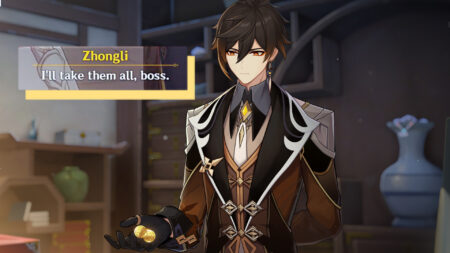 Genshin Impact's Zhongli and his dialogue "I'll take them all, boss."