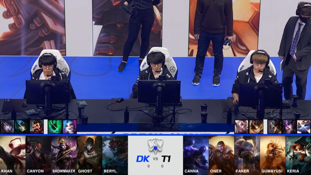 DWG KIA vs T1 game one draft at Worlds 2021 semifinals