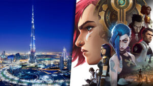 LEague of Legends TV show Arcane projected on the Burj Khalifa building.