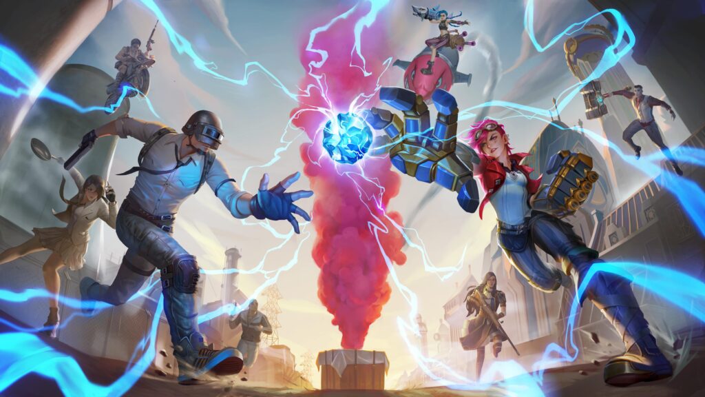 The key visual for Riot Games and Tencent Games' upcoming PUBG Mobile and Arcane collaboration.