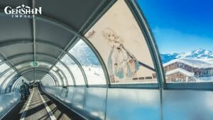 A Genshin Impact Lumine poster in Europe’s highest ski resort Val Thorens