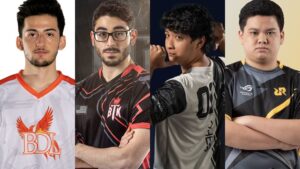 Mobile Legends: Bang Bang M3 World Championship participants, Bedel's FARWAY, BTK's MobaZane, Blacklist International's OHEB, and RRQ Hoshi's Alberttt