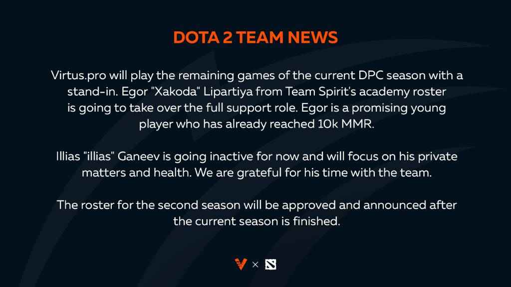 Virtus pro Xakoda to stand-in for illias