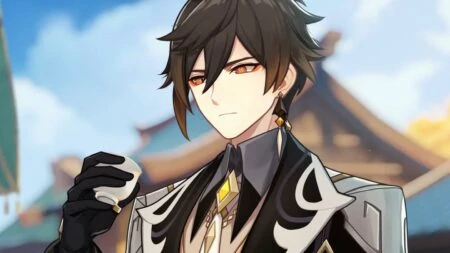 Zhongli drinking tea in his Genshin Impact trailer