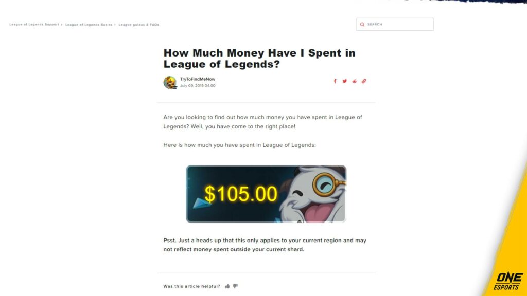 Check your money spent in League of Legends