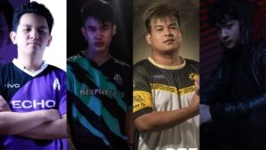 Mobile Legends: Bang Bang MPL PH Season 9 players, ECHO's Karl "KarlTzy" Nepomuceno, Nexplay EVOS' Renejay "Renejay" Barcase, ONIC PH's Paul "Beemo" Ian Sergio, and Blacklist International's Kiel "OHEB" Soriano