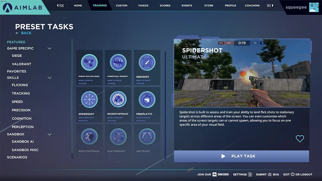 Aim Lab aim trainer preset tasks