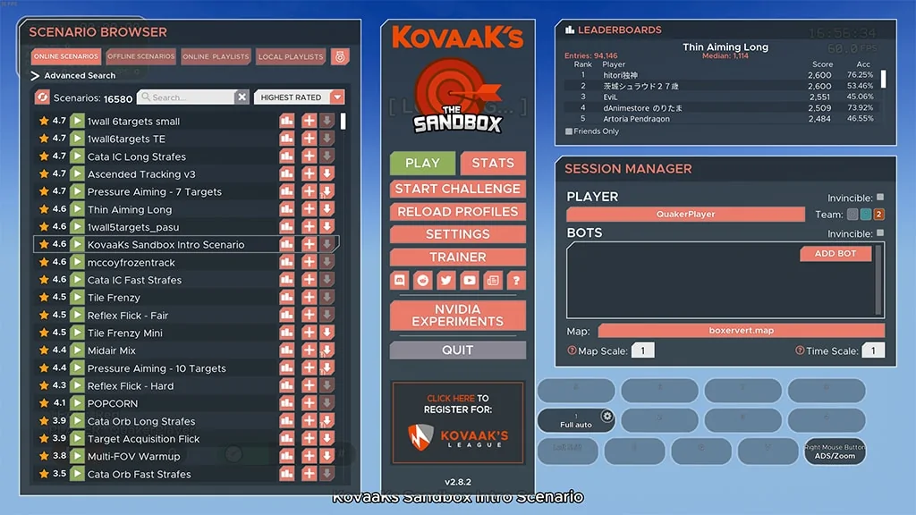 KovaaK's aim trainer main menu