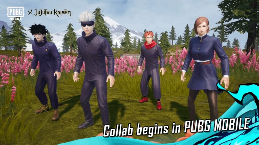 PUBG Mobile event with Jujutsu Kaisen's Yuji Itadori, Megumi Fushiguro, Nobara Kugisaki, and Gojo Satoru