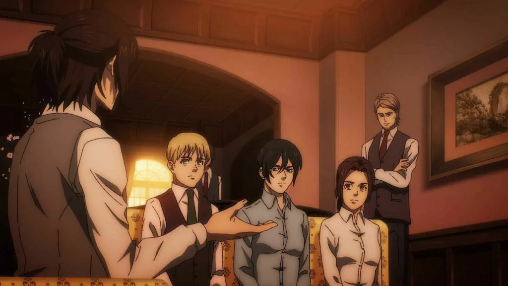 Armin, Mikasa, Sasha, Hange, and Jean in Attack on Titan Season 4 Part 2