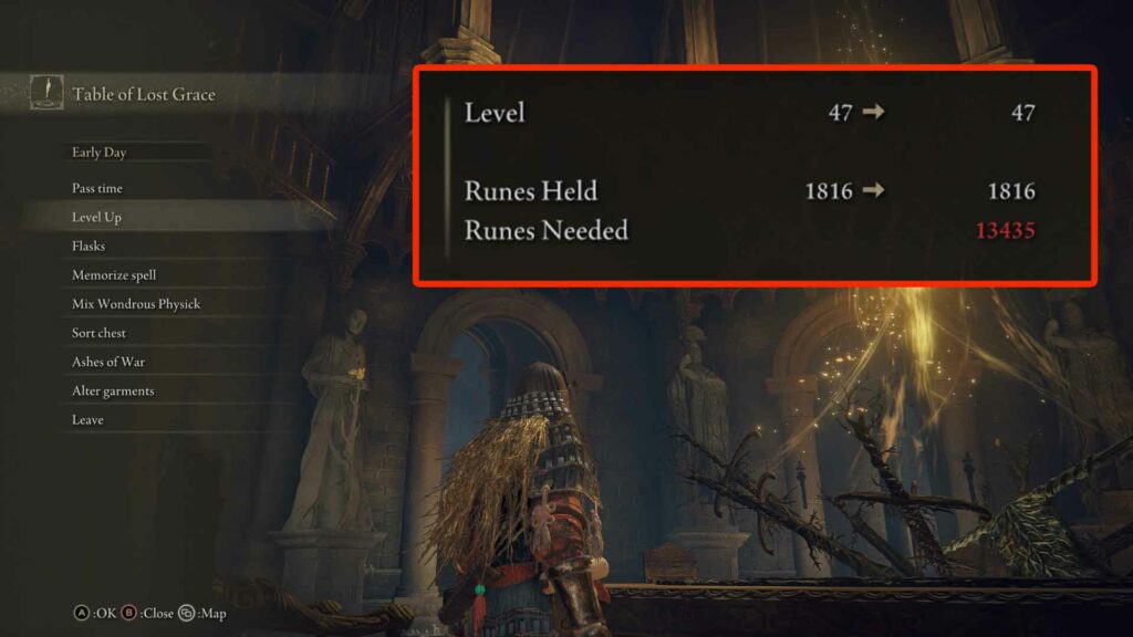 Level up menu in Elden Ring