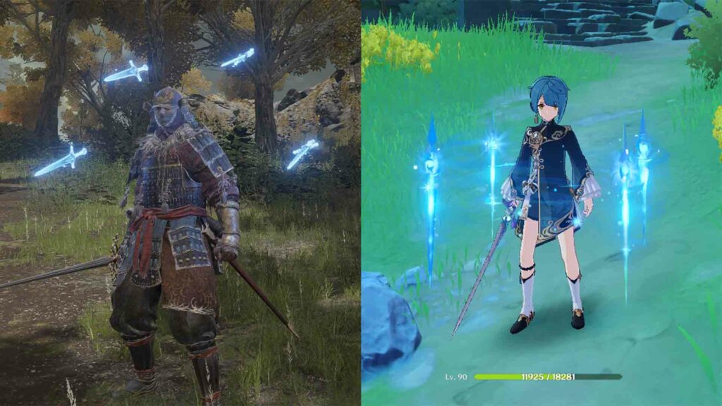 Blue swords in Genshin Impact and Elden Ring