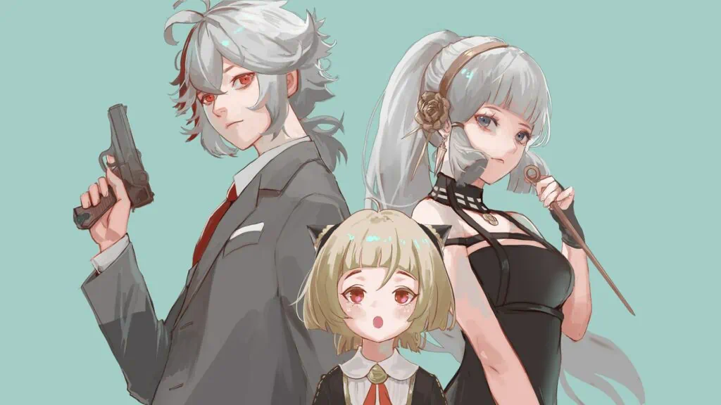 Spy x Family and Genshin Impact fan art crossover featuring Kaedehara Kazuha, Kamisato Ayaka, and Sayu