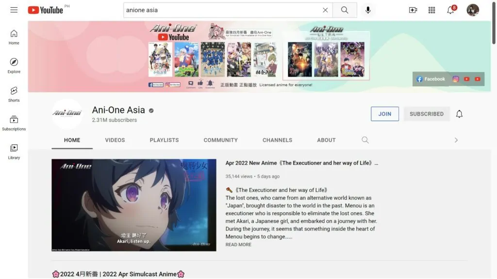 Anime YouTube channel Ani-One Asia