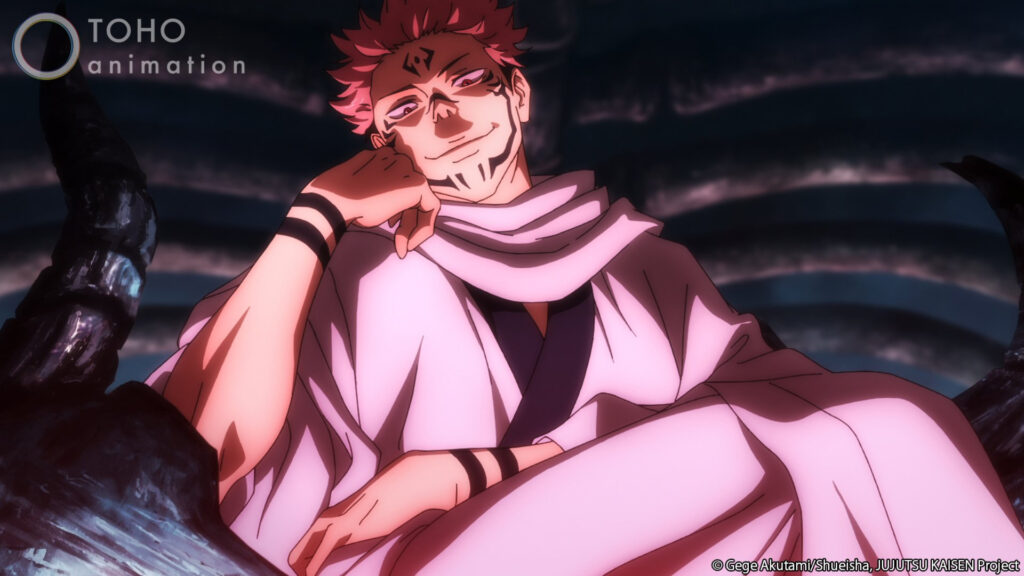Jujutsu Kaisen main villain Ryomen Sukuna seen in his domain expansion Malevolent Shrine