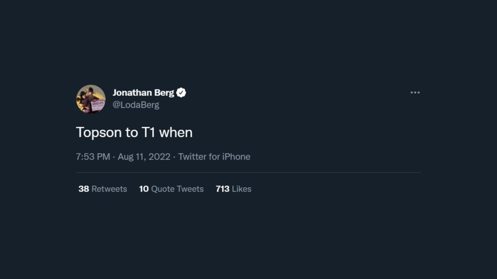 Alliance's Loda tweets rumor of T1 signing Topson