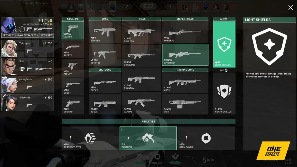 Valorant HUD buy menu