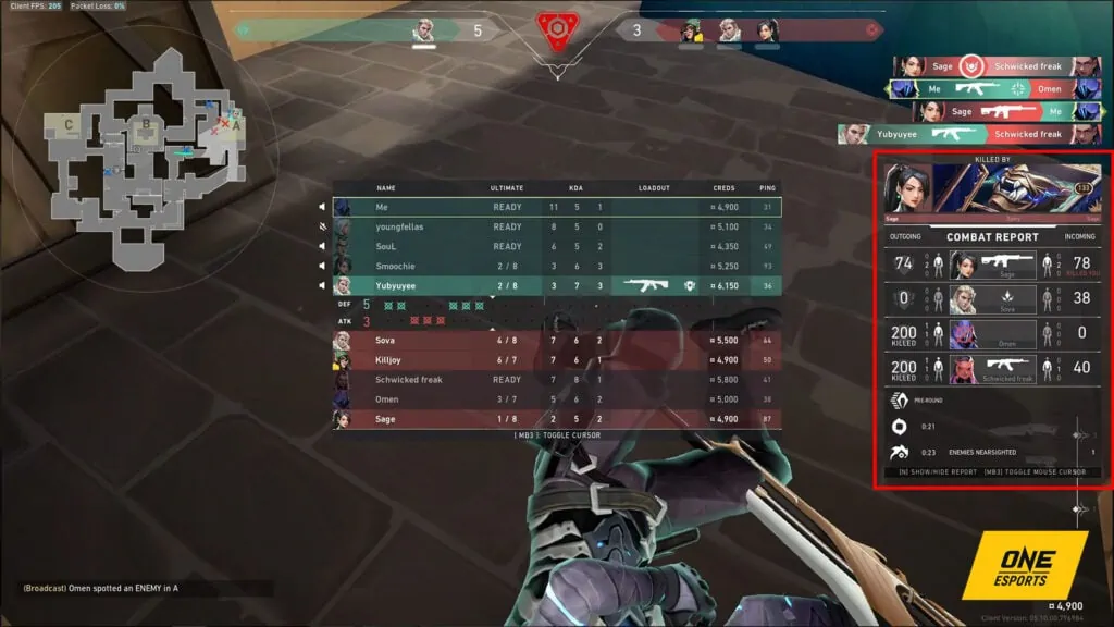 Valorant HUD combat report