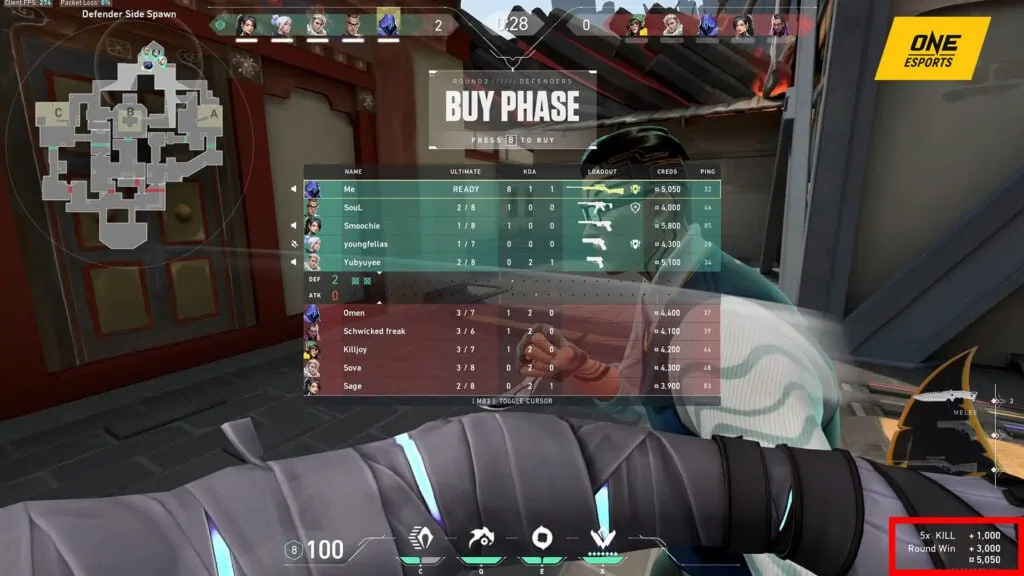 Valorant user interface credit breakdown