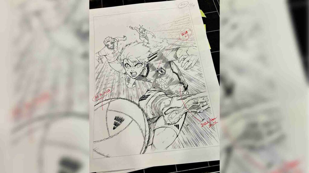 Yusuke Nomura's sketch of Isagi in Japan uniform