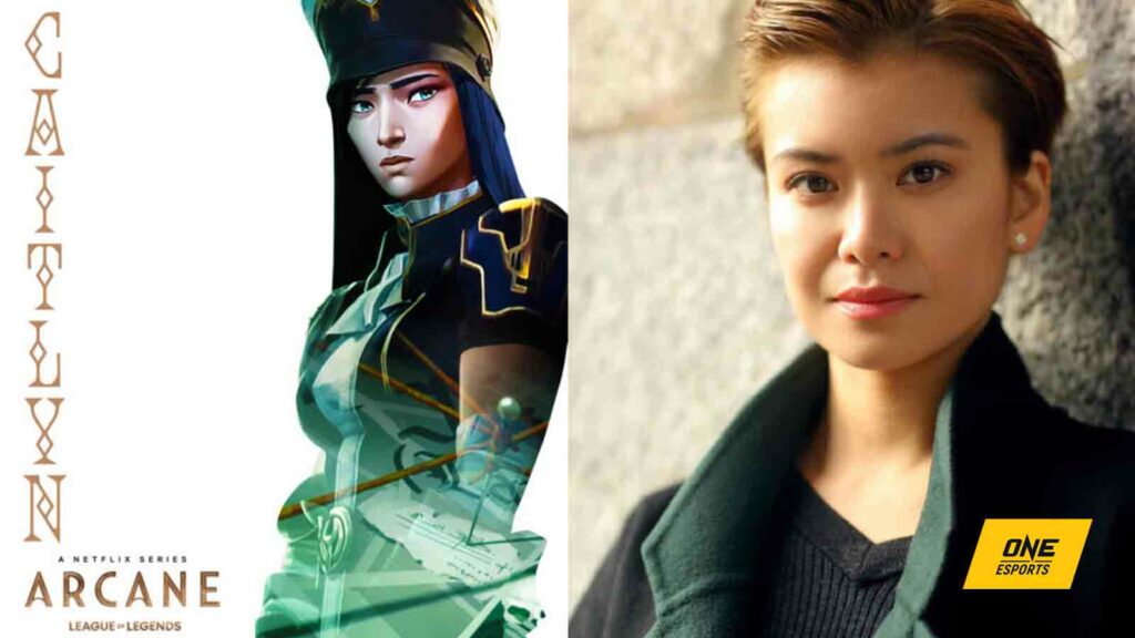 Caitlyn in Arcane key visual and her voice actress Katie Leung