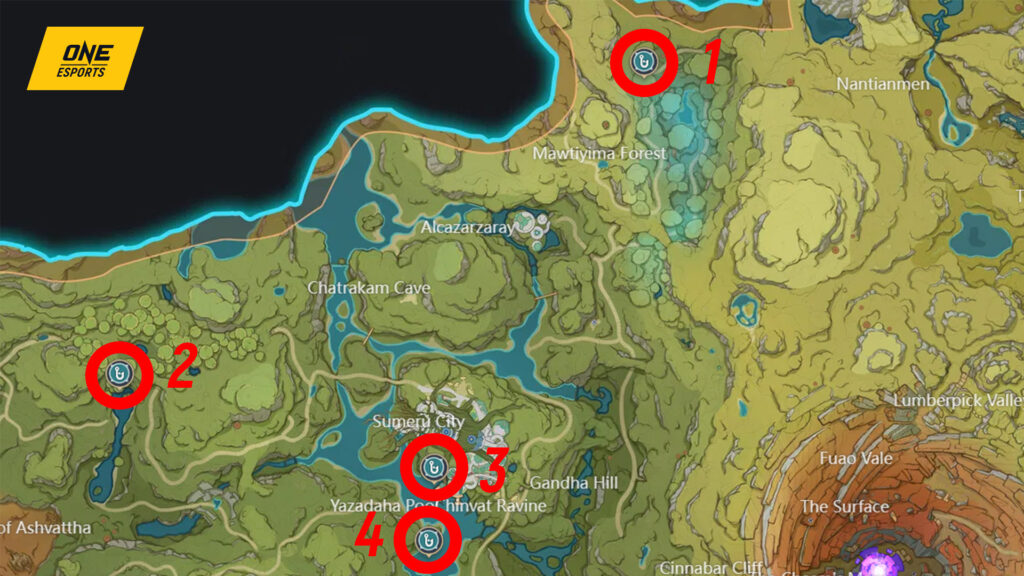 Genshin Impact Fishing spot locations in Sumeru