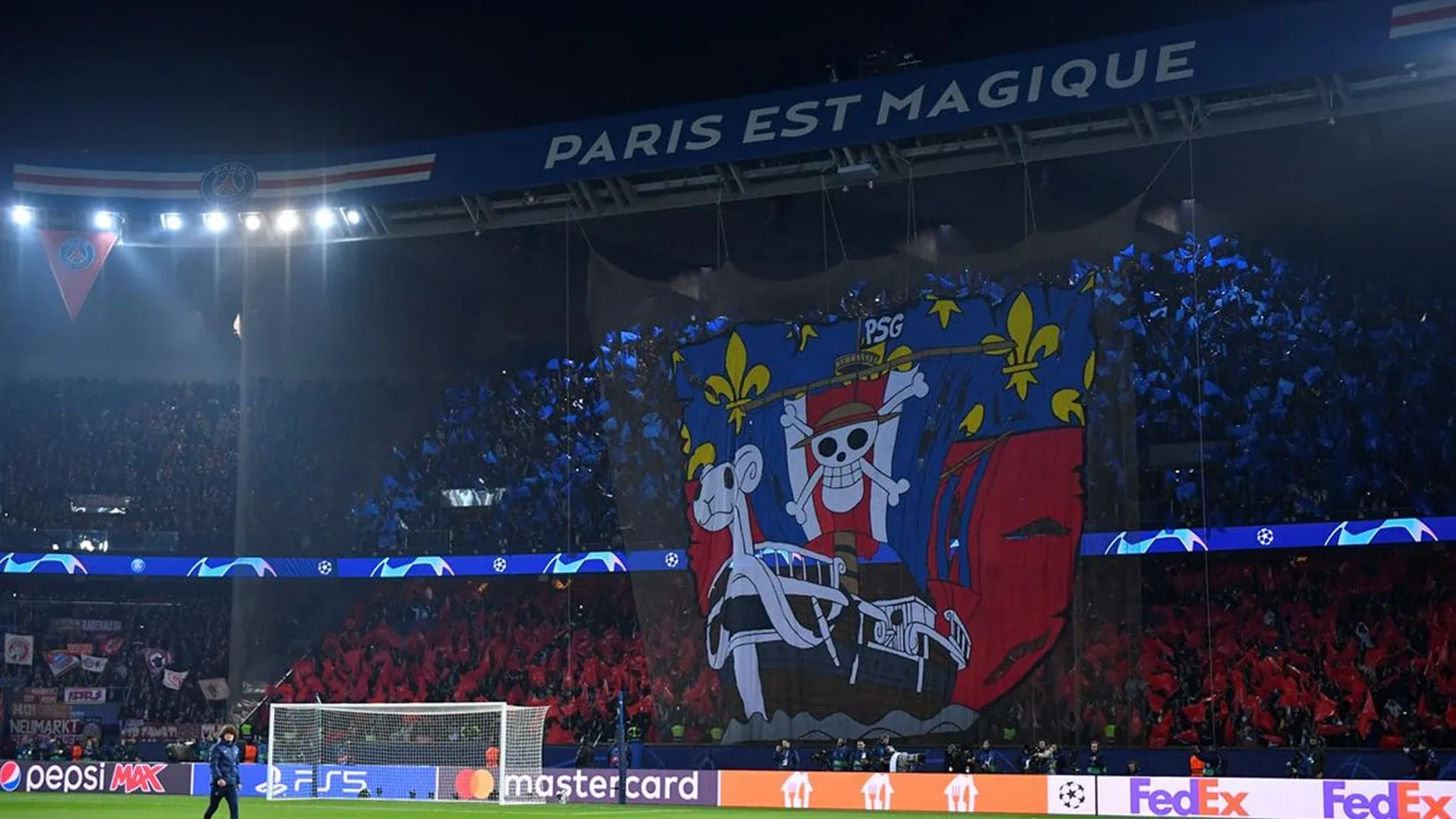 One Piece anime appears in UEFA Champions League 2023 at Parc des Princes in Paris, France