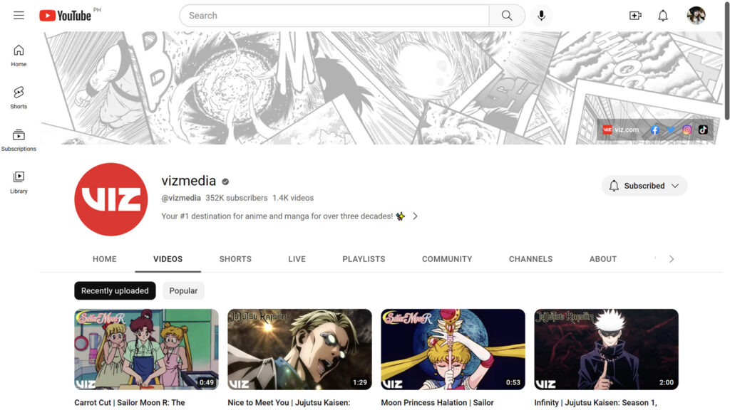 vizmedia anime YouTube channel