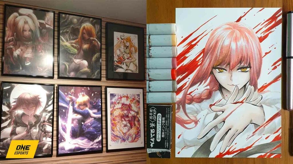 Rachta Lin's artistic style expressed in digital art and traditional art featuring Makima from Chainsaw Man