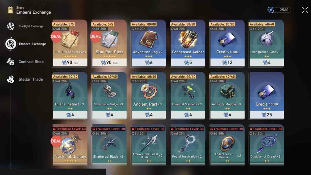 Honkai Star Rail Embers Exchange