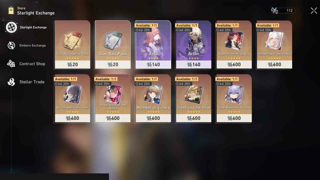 Starlight Exchange in Honkai Star Rail beta version