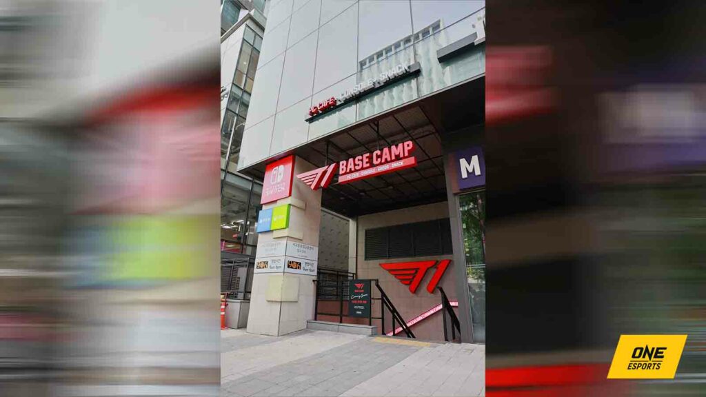 T1 PC bang base camp entrance near Hongdae station in Seoul, South Korea
