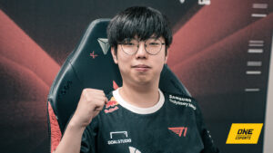Valorant T1 Sayaplayer VCT Pacific League posing for the post match interview