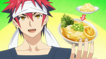 Soma Yukihira from Food Wars!: Shokugeki no Soma holding a bowl of ramen